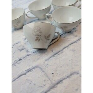 Noritake Rosay 6216 Teacup Set Of 5 Roses On White 1961-1971 Vintage